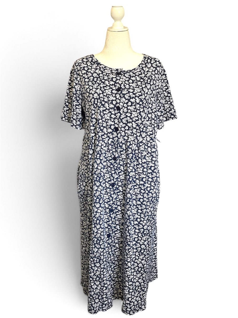 Navy Floral Short-Sleeve Maxi Dress